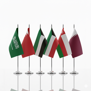 طقم أعلام دول الخليج مكتبي طاولة 24X16 مع السارية